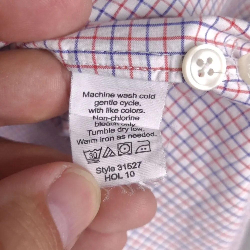 J Crew Shirt Mens XL White Blue Red Plaid 2 Ply‎ Cotton Button Down Long Sleeve